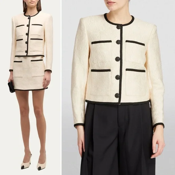 VERONICA BEARD Darla Jacquard Contrast Trim Jacket Size 10 Ivory Black - Picture 15 of 16